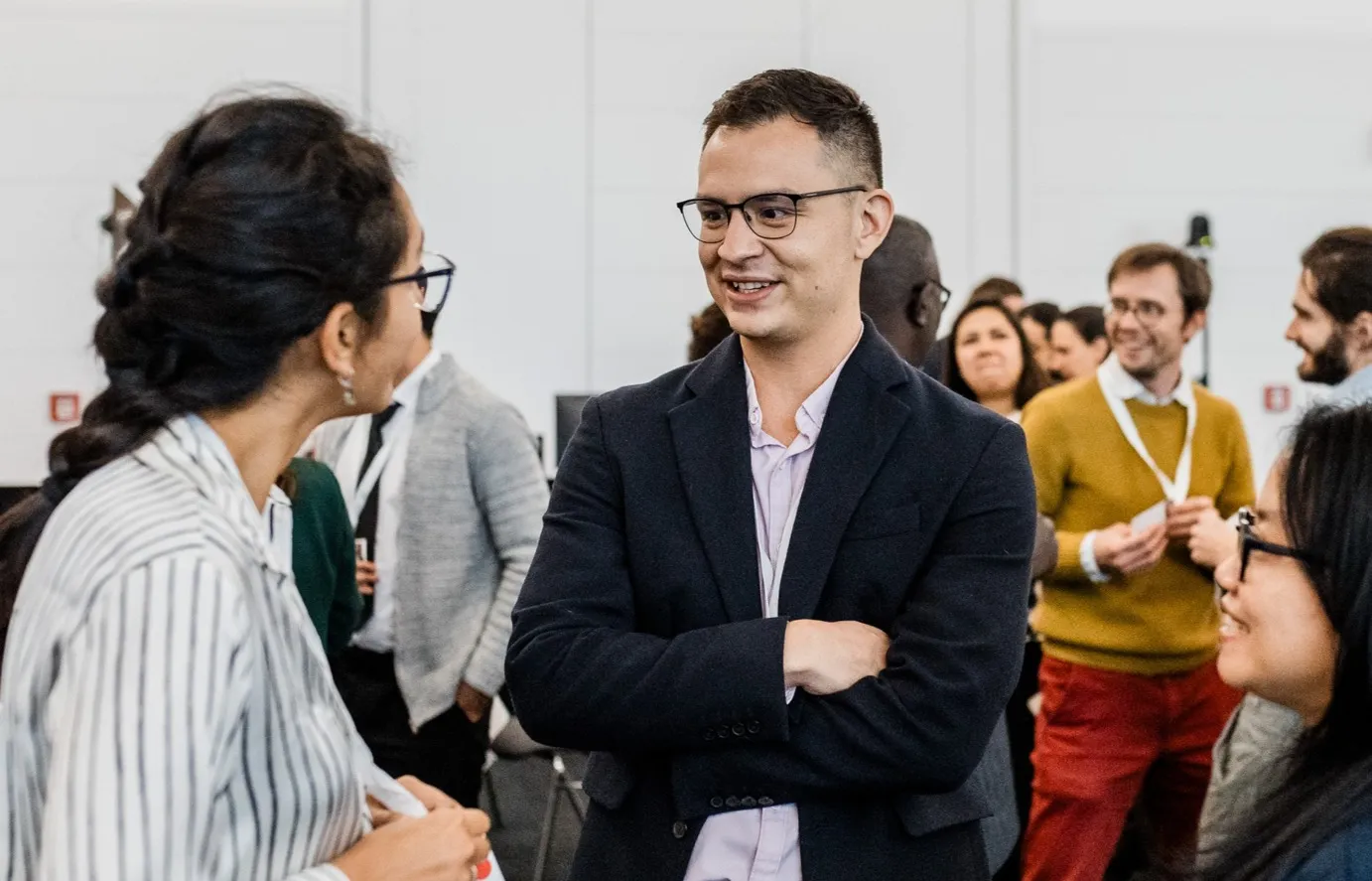 Jam in conversation at a workshop